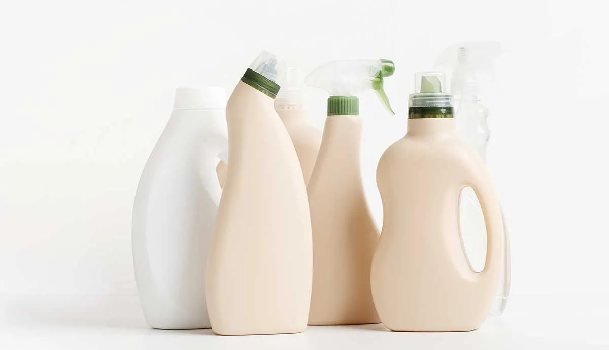 Beige and white cleaning products